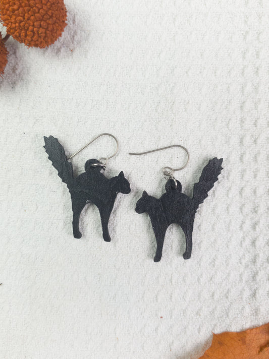 Scared Black Cat Halloween Earrings