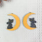 Black Cat with Yellow Eyes on Moon Halloween Earrings