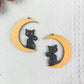 Black Cat with Yellow Eyes on Moon Halloween Earrings