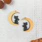 Black Cat with Yellow Eyes on Moon Halloween Earrings