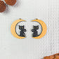 Black Cat with Yellow Eyes on Moon Halloween Earrings