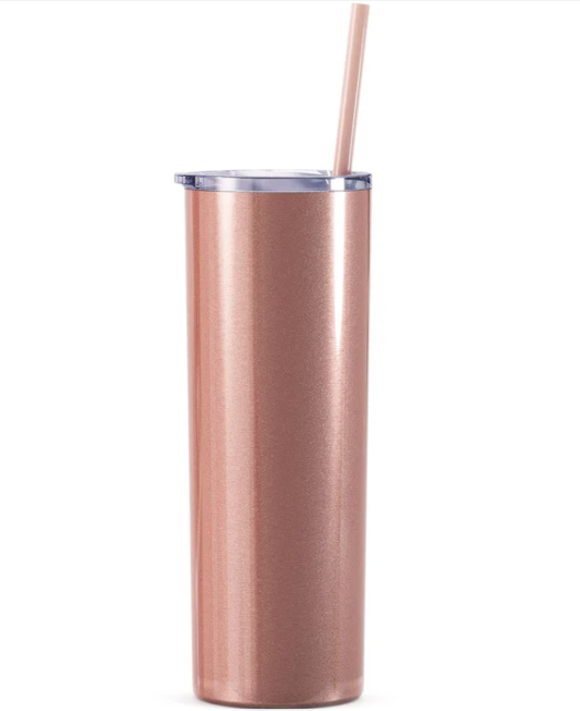 Skinny 20 oz Engraved Tumbler in Rosegold Glitter