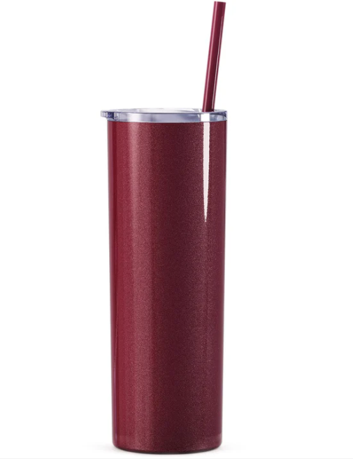 Skinny 20 oz Engraved Tumbler in Rosewood Glitter