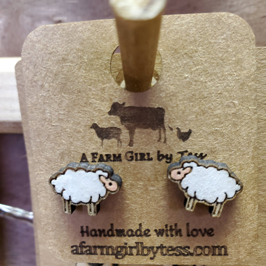 Kid's Painted Sheep Studs - A Farm Girl by Tess | Handmade Alpaca Wool Winter Hats for Women