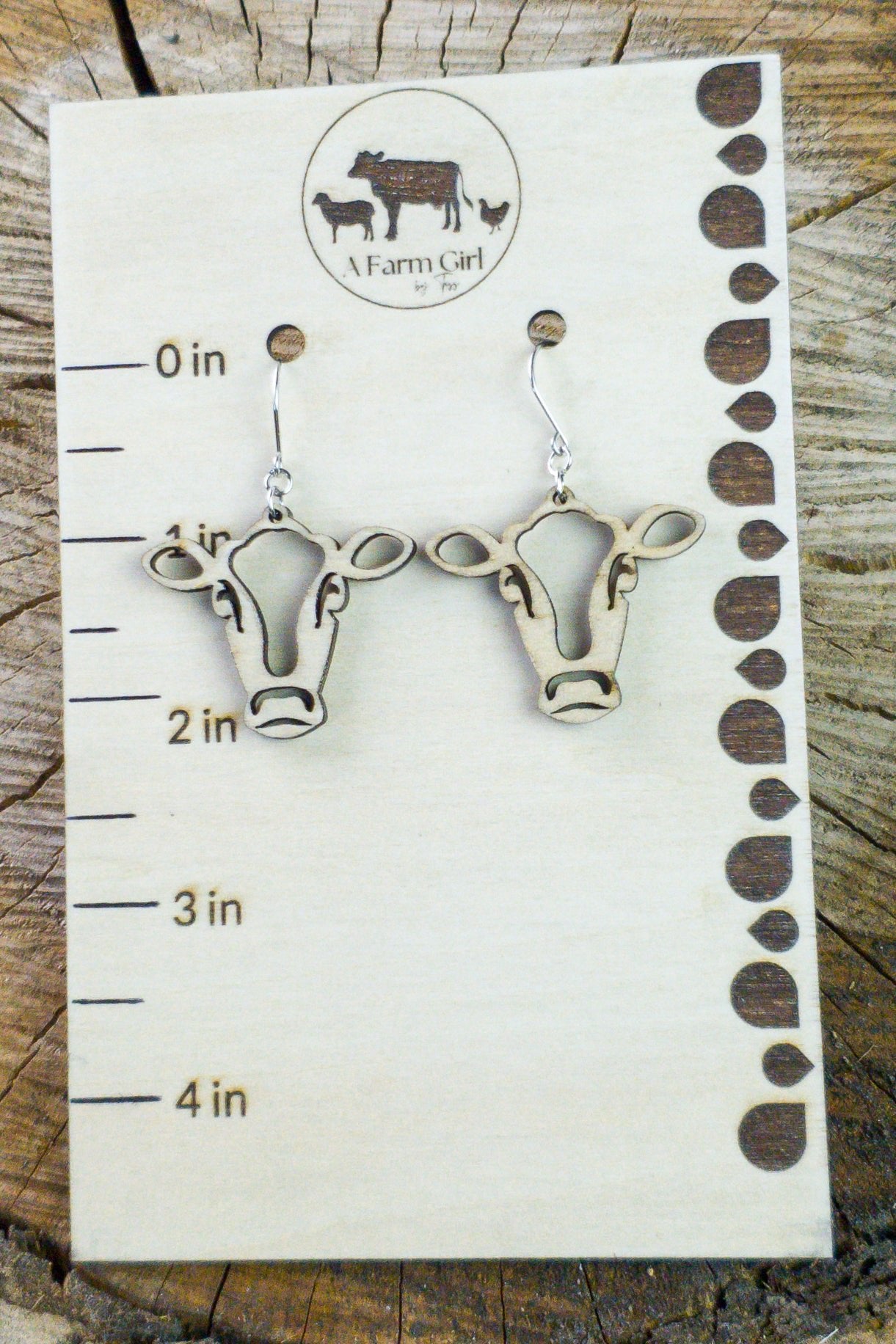 Cut-out Cow Wood Dangle Earrings - A Farm Girl by Tess | Handmade Alpaca Wool Winter Hats for Women