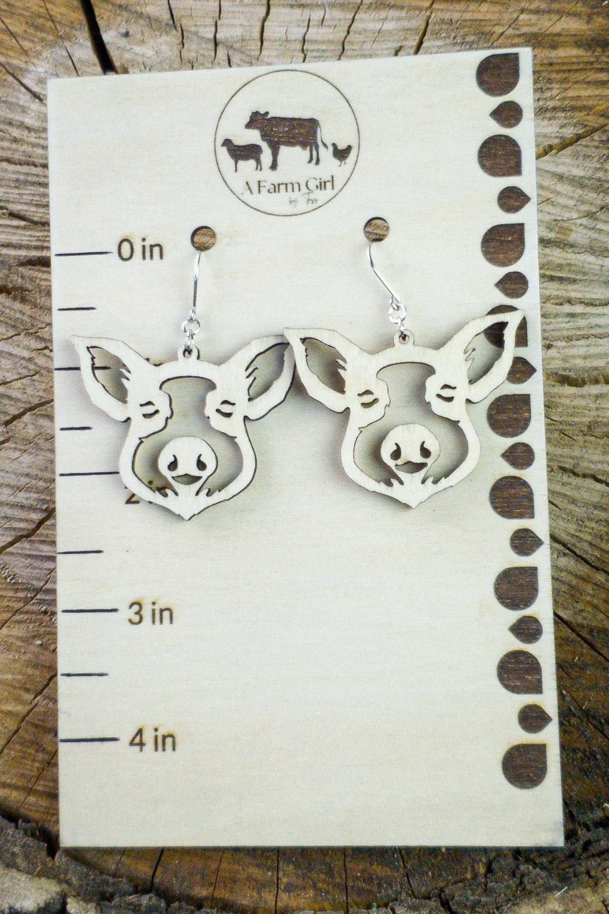 Cut-Out Pig Wood Dangle Earrings - A Farm Girl by Tess | Handmade Alpaca Wool Winter Hats for Women