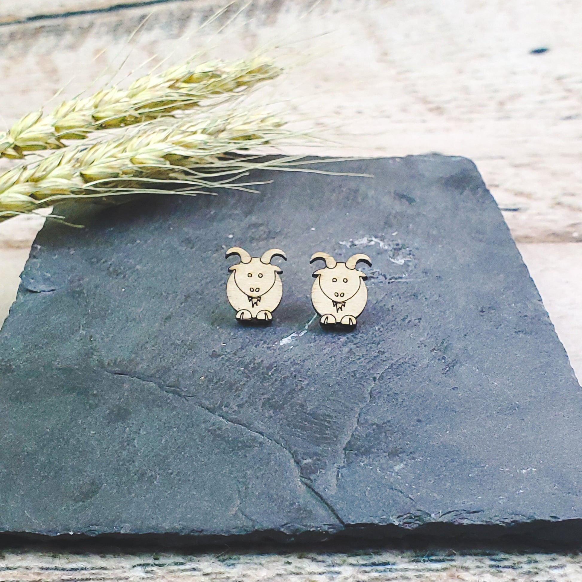 Goat Wood Engraved Earrings - A Farm Girl by Tess | Handmade Alpaca Wool Winter Hats for Women