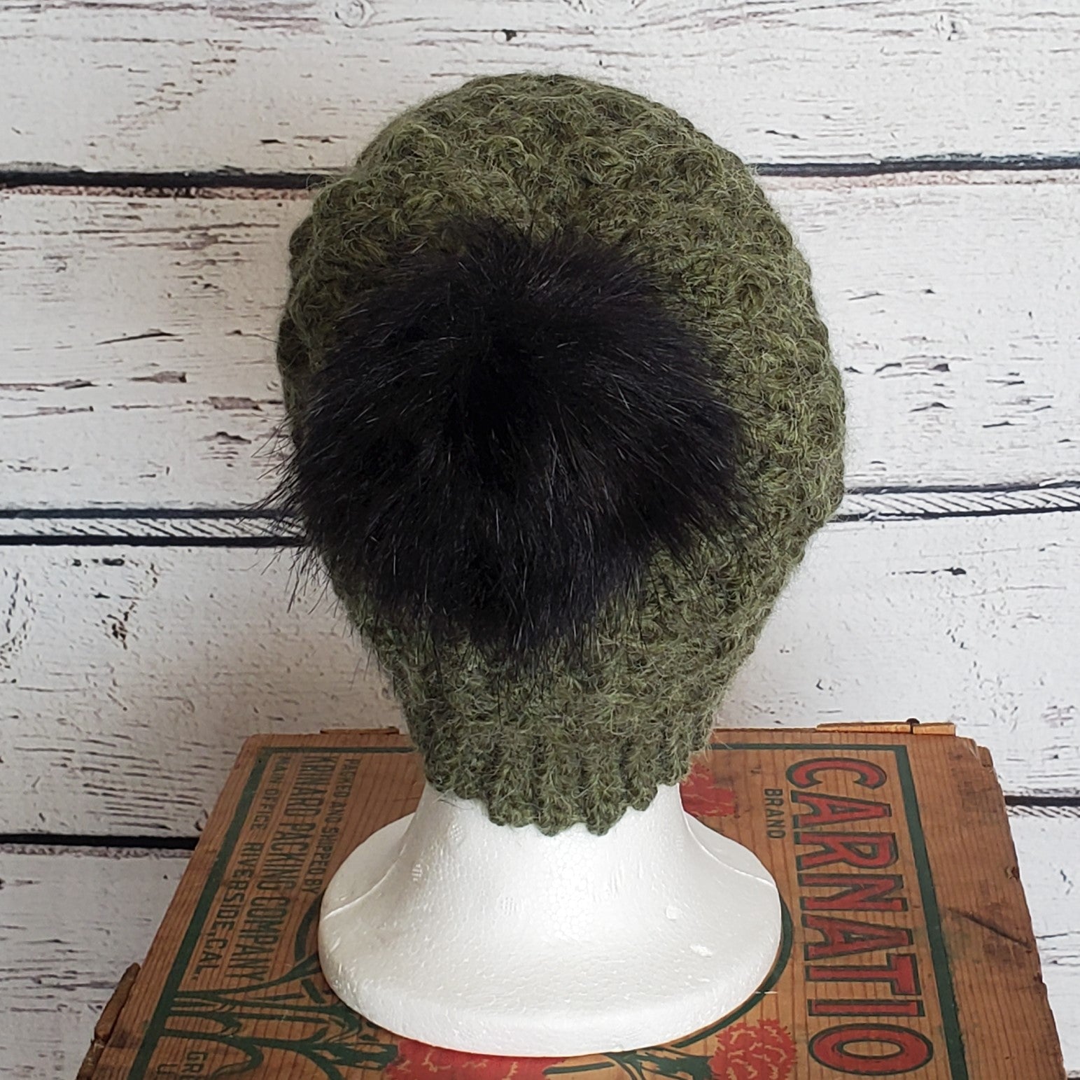 Green Alpaca Blend Wool Crochet Hat with Pom - a-Farm-girl-bytess | Handmade Alpaca Wool Winter Hats for Women