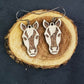 Horse Wood Engraved Dangle Earrings - A Farm Girl by Tess | Handmade Alpaca Wool Winter Hats for Women