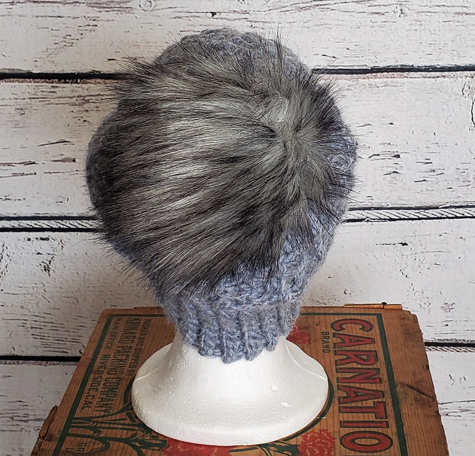 Pale Blue Alpaca Blend Wool Crochet Hat with Pom - a-Farm-girl-bytess | Handmade Alpaca Wool Winter Hats for Women