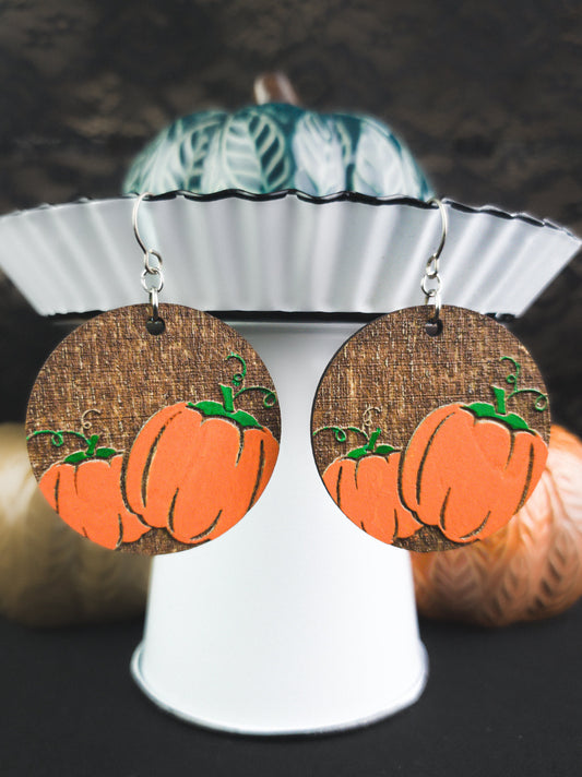 Pumpkin Reverse Engraved Earrings - A Farm Girl by Tess | Handmade Alpaca Wool Winter Hats for Women