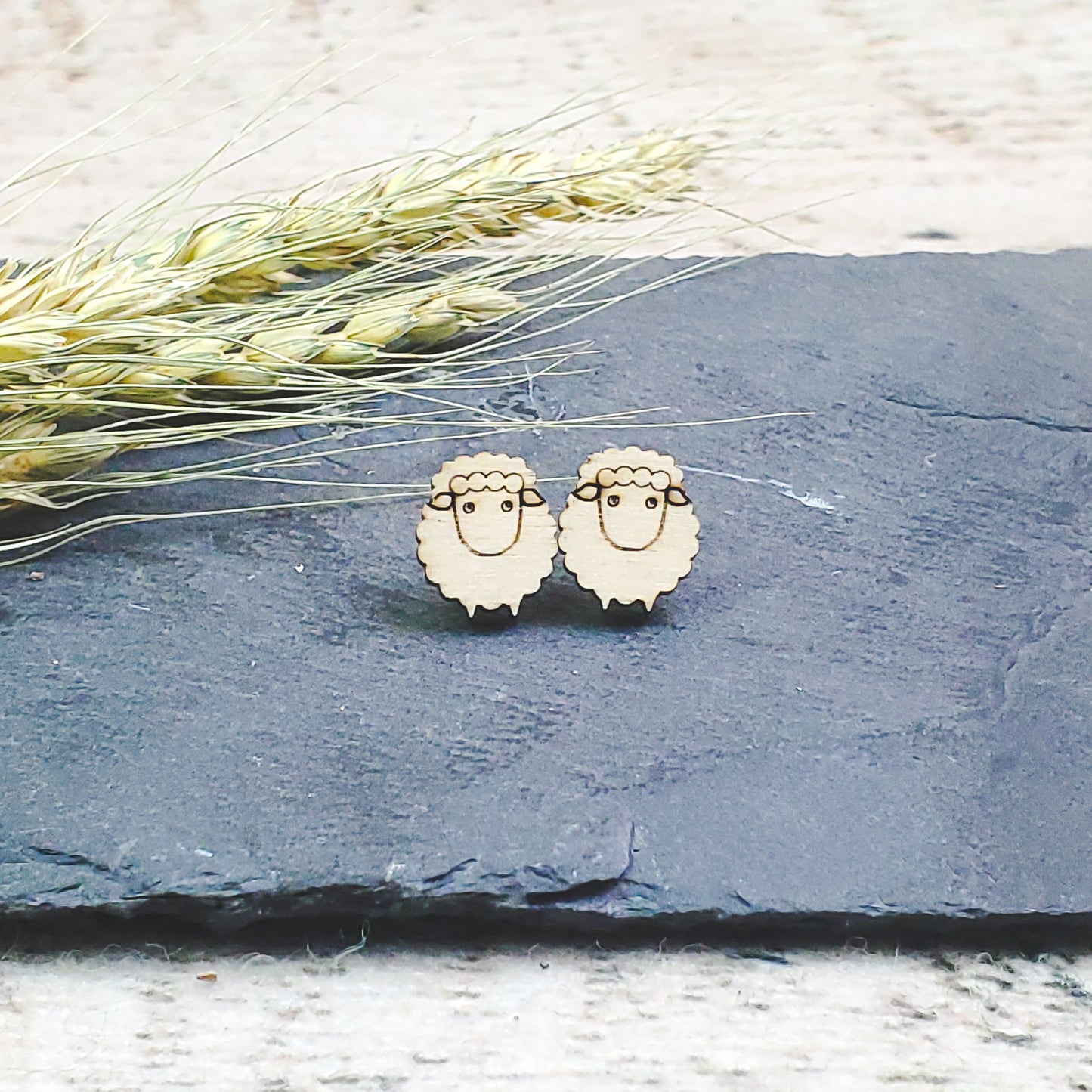 Sheep Engraved Wood Earrings - A Farm Girl by Tess | Handmade Alpaca Wool Winter Hats for Women