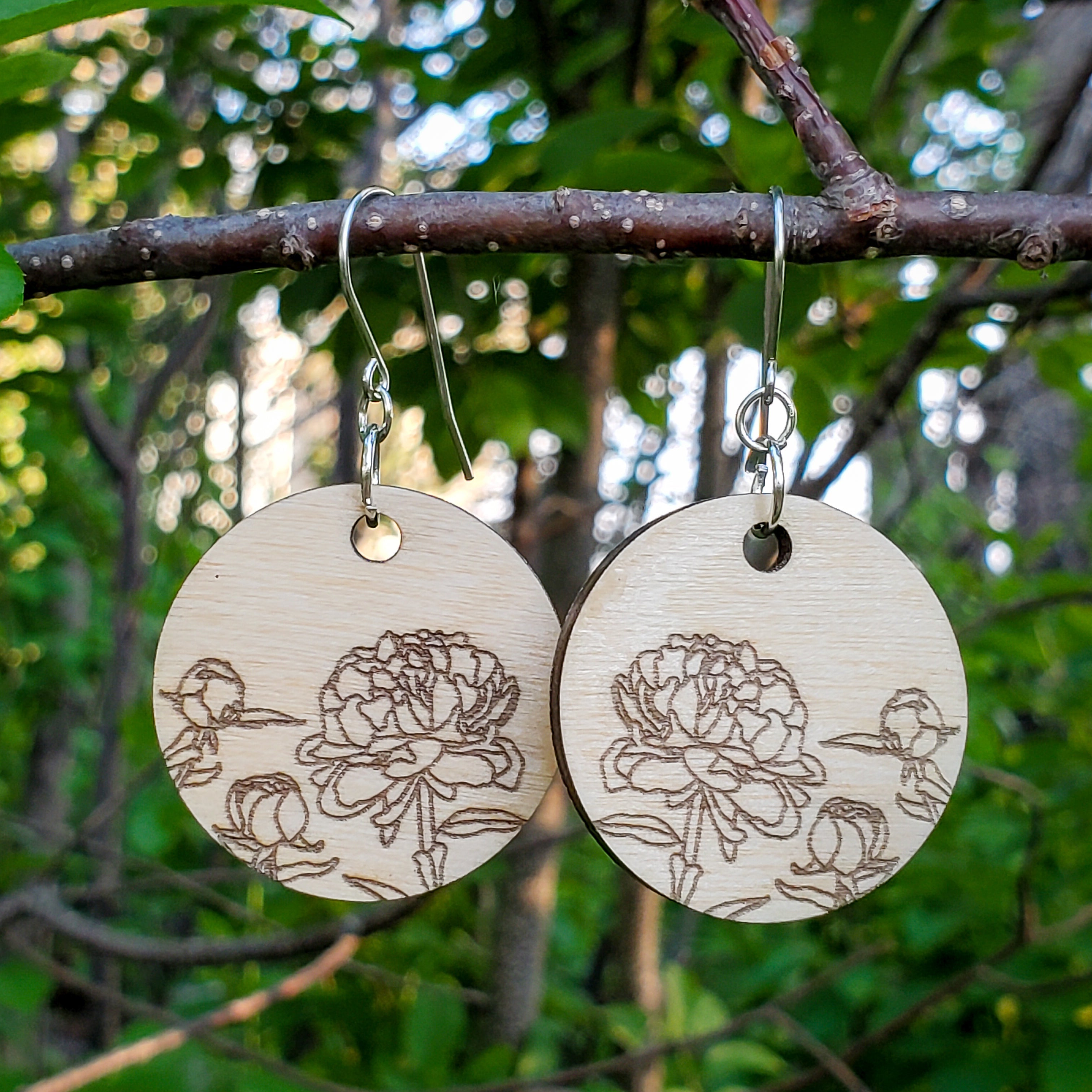 Wood burned sale earrings