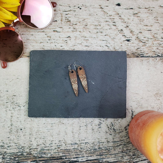 Small Sunflower Point Reverse Engraved Wood Earrings - A Farm Girl by Tess | Handmade Alpaca Wool Winter Hats for Women