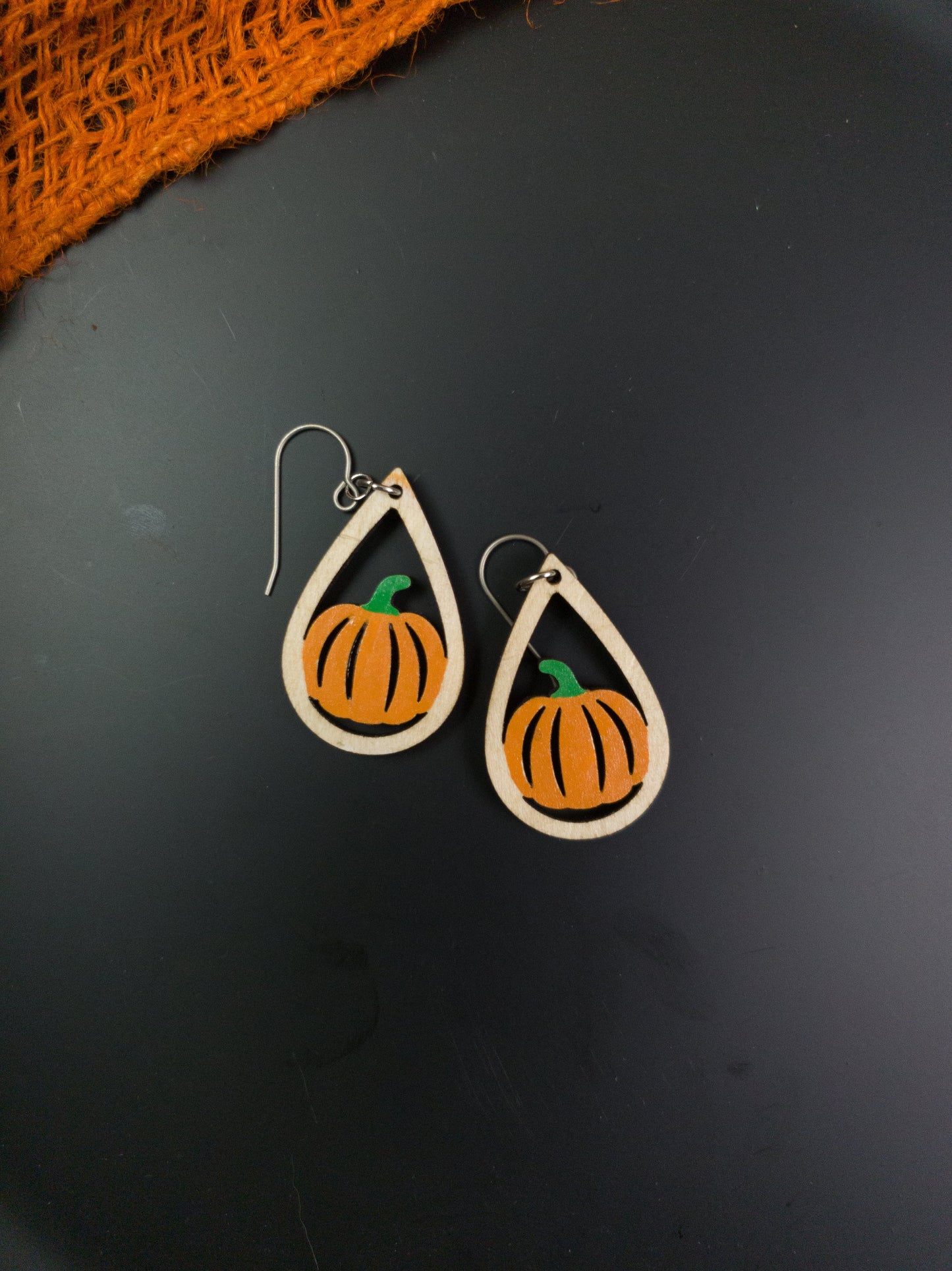 Teardrop Pumpkin Earrings - A Farm Girl by Tess | Handmade Alpaca Wool Winter Hats for Women