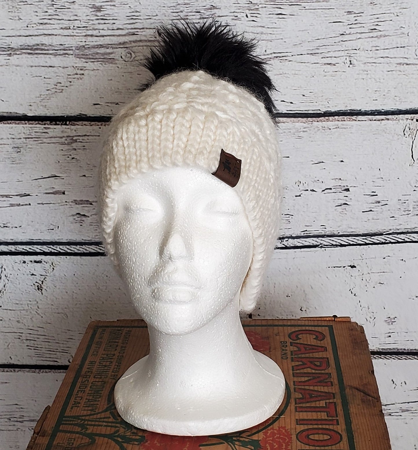 White Alpaca Blend Wool Crochet Hat with Pom - Handmade Alpaca Wool Winter Hats for Women